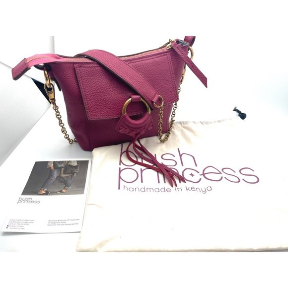 Bush Princess Leather Purse Pink Fuschia Handmade in Kenya Shoulder Bag - Picture 4 of 11